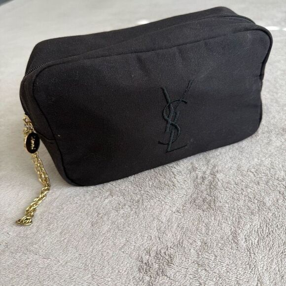 Yves Saint Laurent YSL parfums Black Canvas Logo Wristlet Clutch Bag - Picture 1 of 12